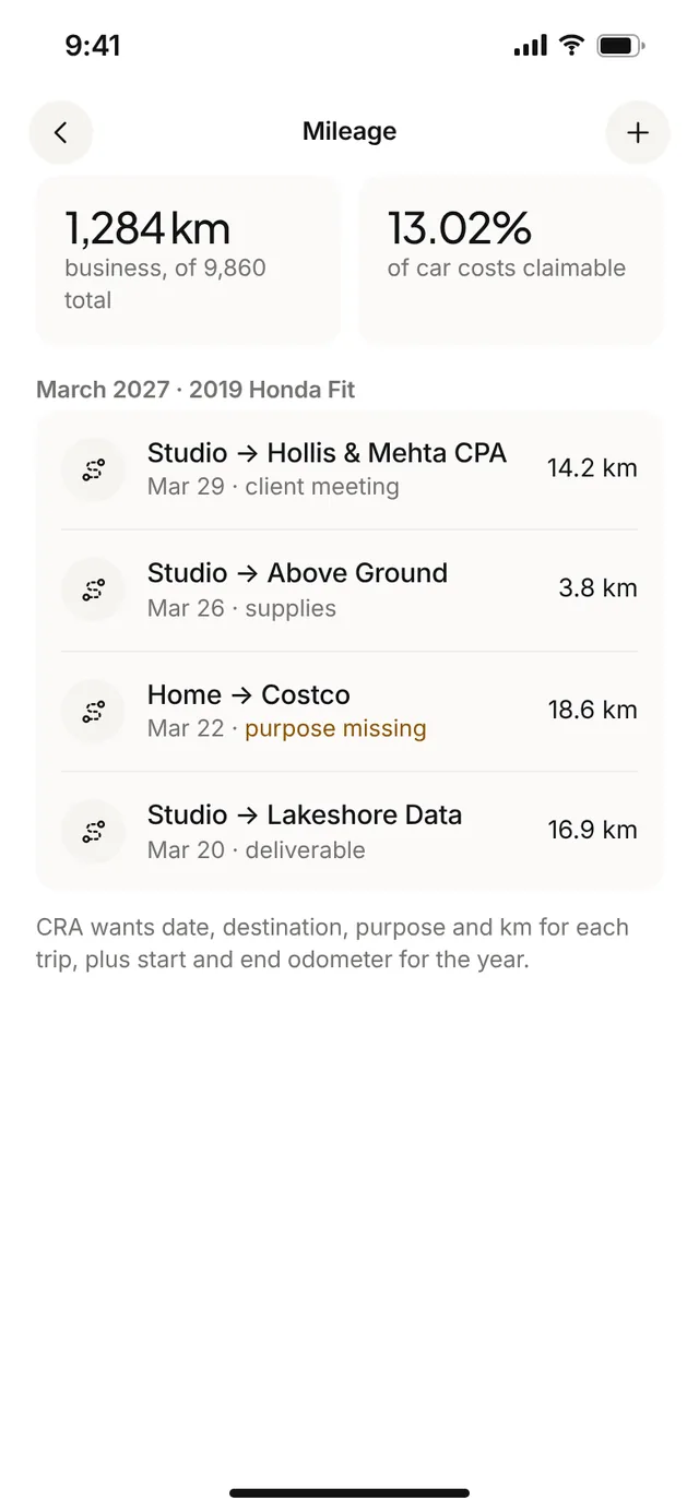 Claimwise app screen: mileage