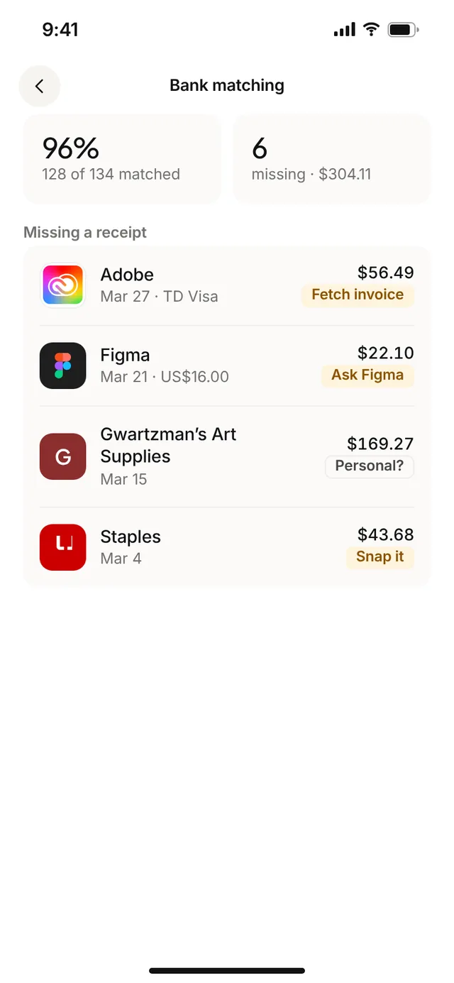 Claimwise app screen: bank matching