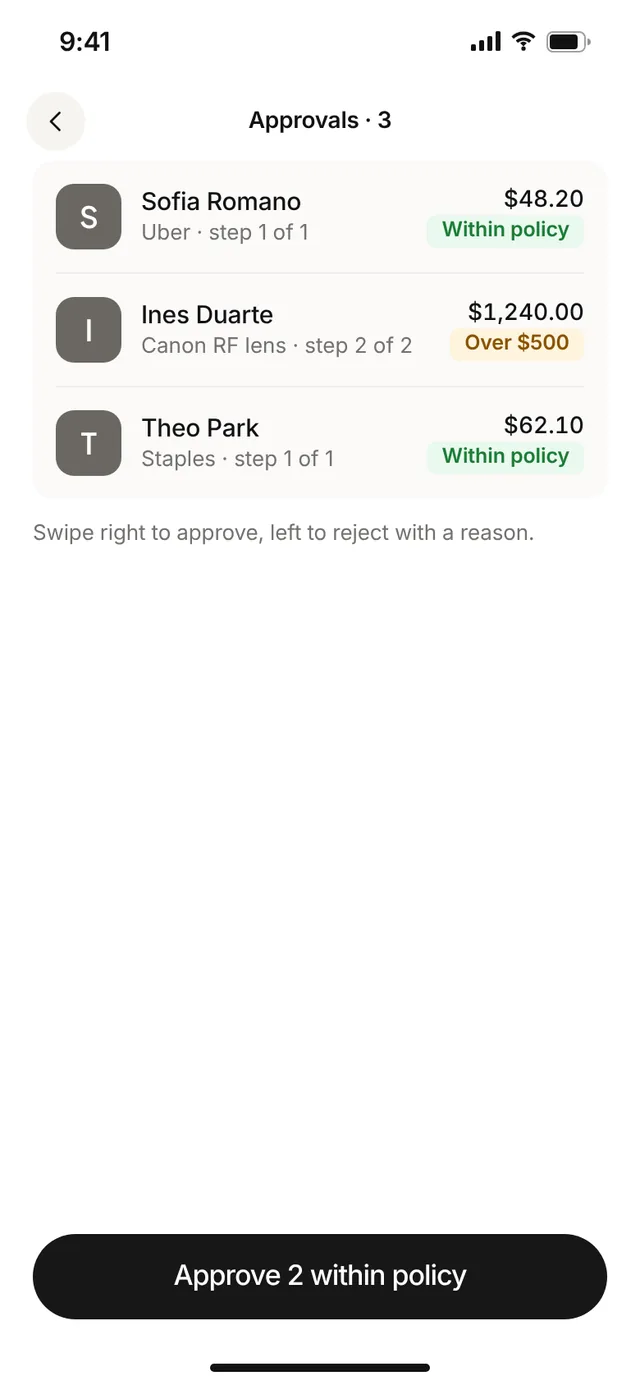 Claimwise app screen: approvals