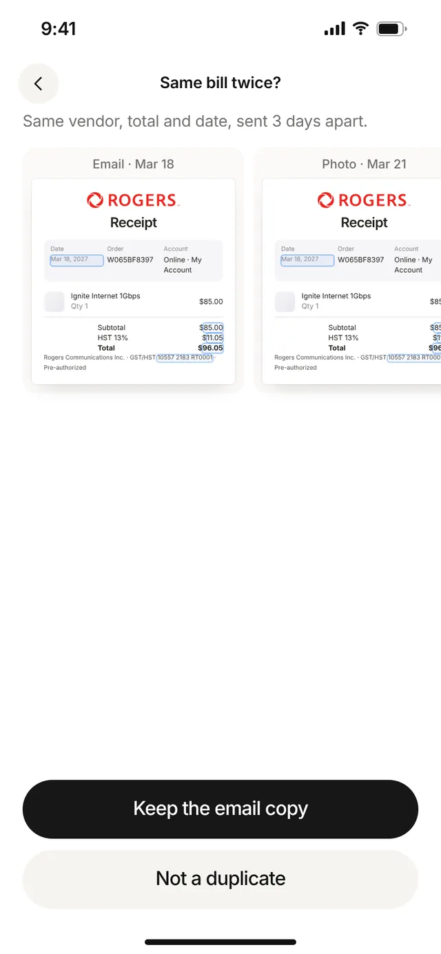 Claimwise app screen: duplicate