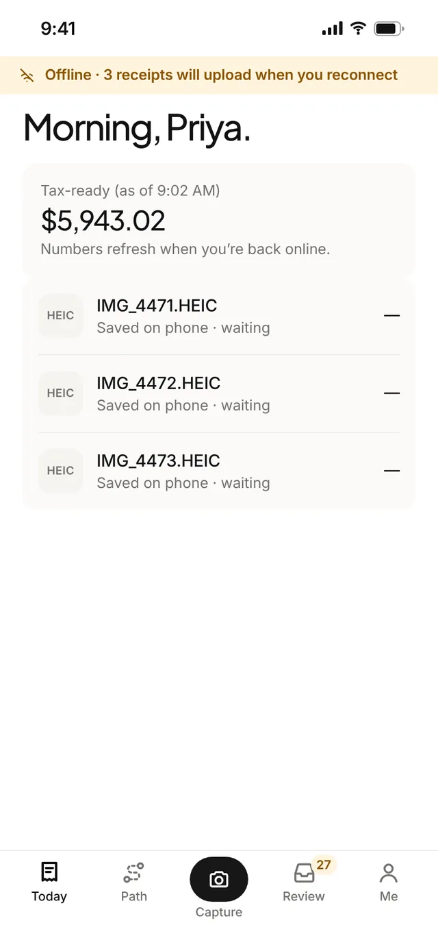 Claimwise app screen: offline banner