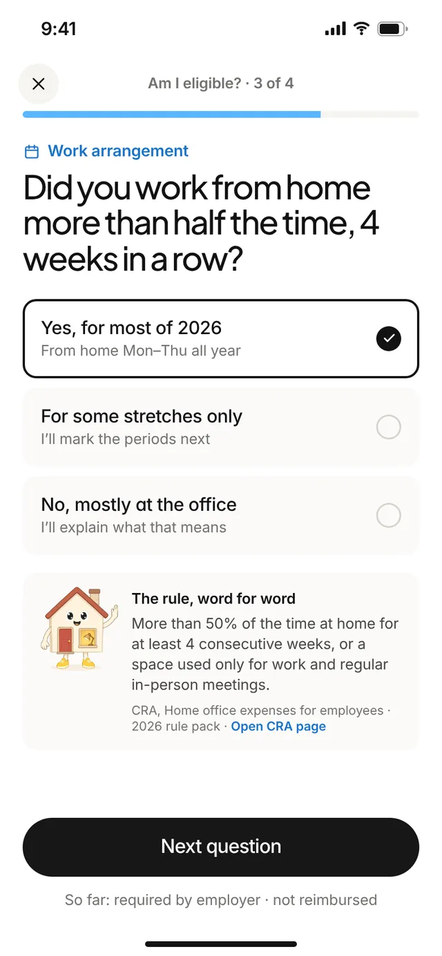 Claimwise app screen: eligibility