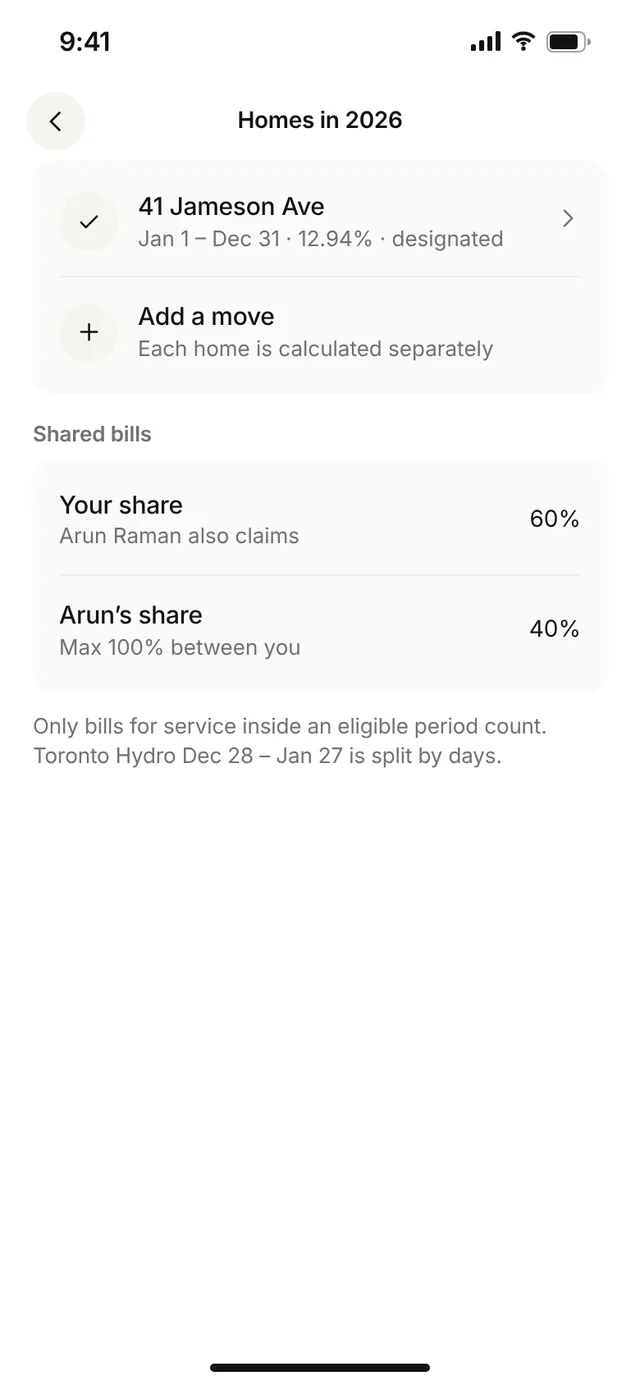Claimwise app screen: move split