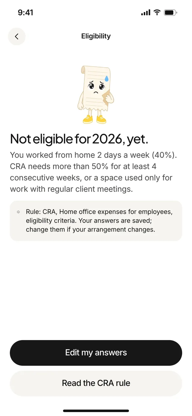 Claimwise app screen: not eligible