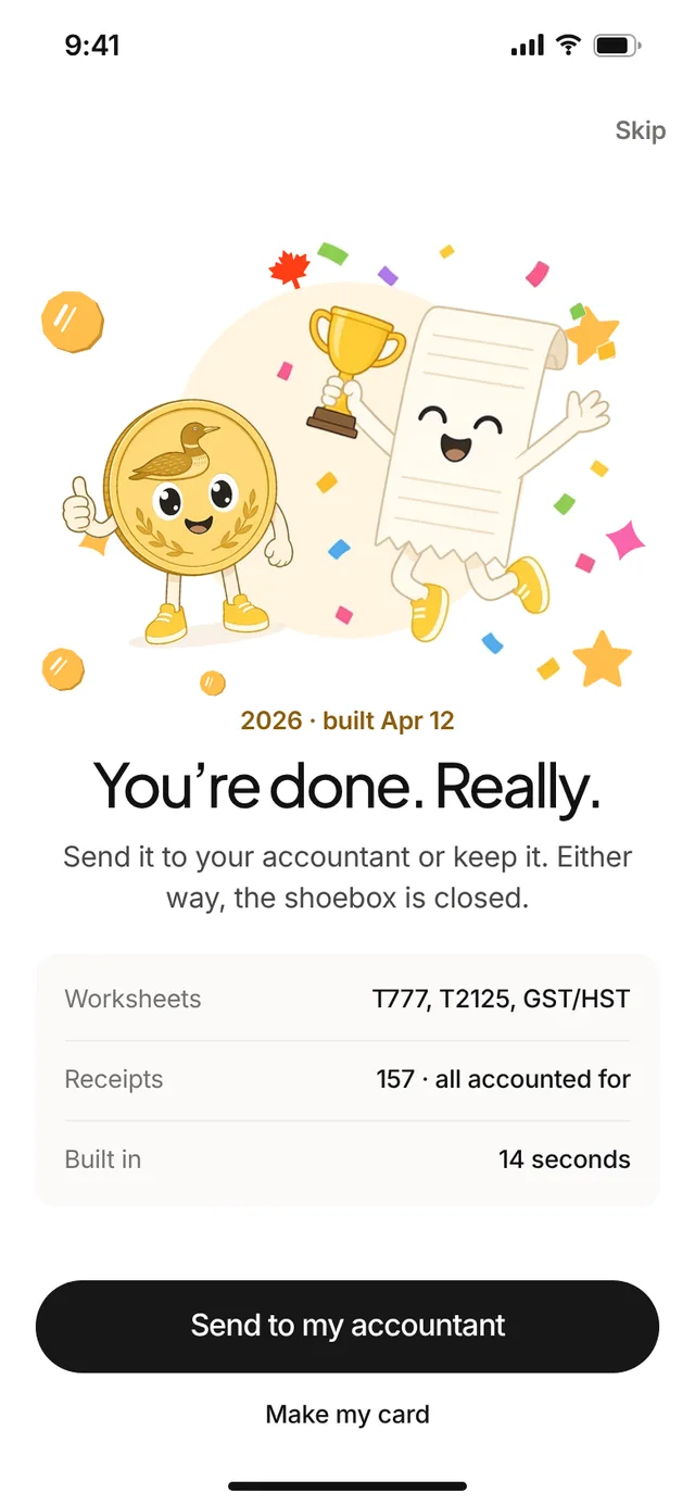 Claimwise app screen: celebrate package