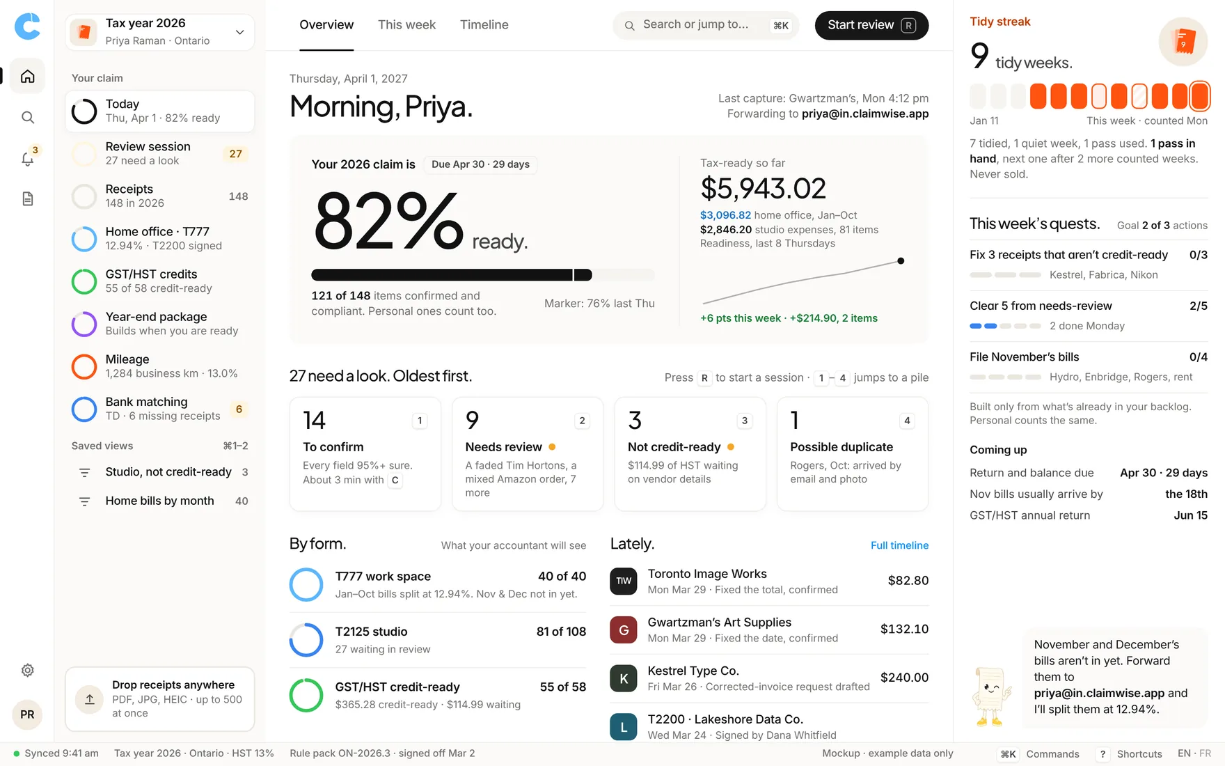 Claimwise app screen: today