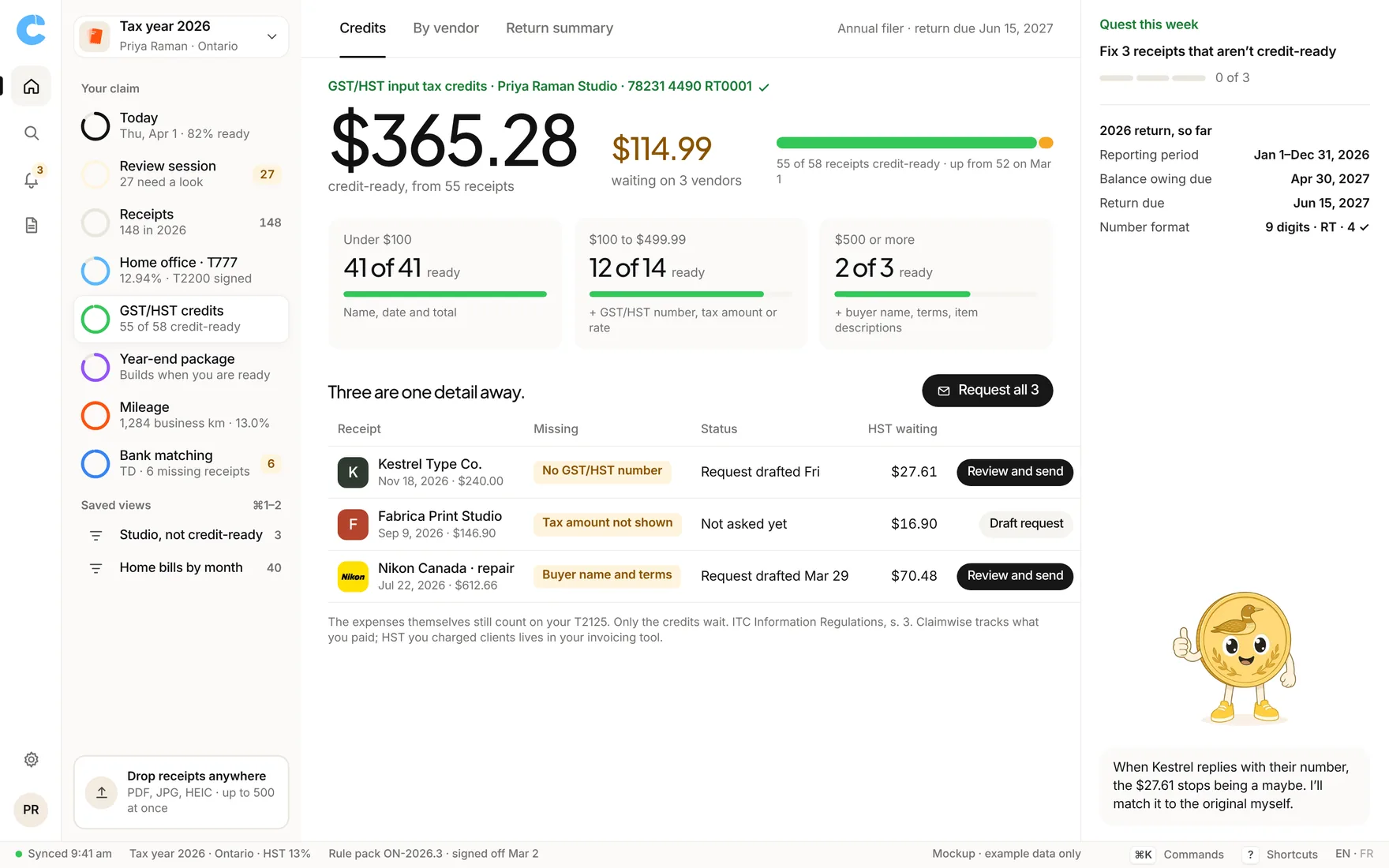 Claimwise app screen: gst